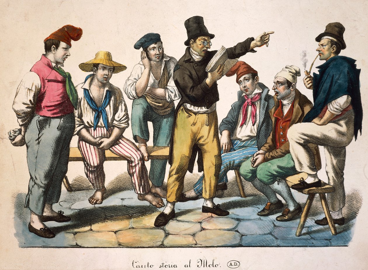 Berättare på kajen, av Antoine-Jean-Baptiste Thomas (1791-1834), tryck, Frankrike av Antoine Jean Baptiste Thomas