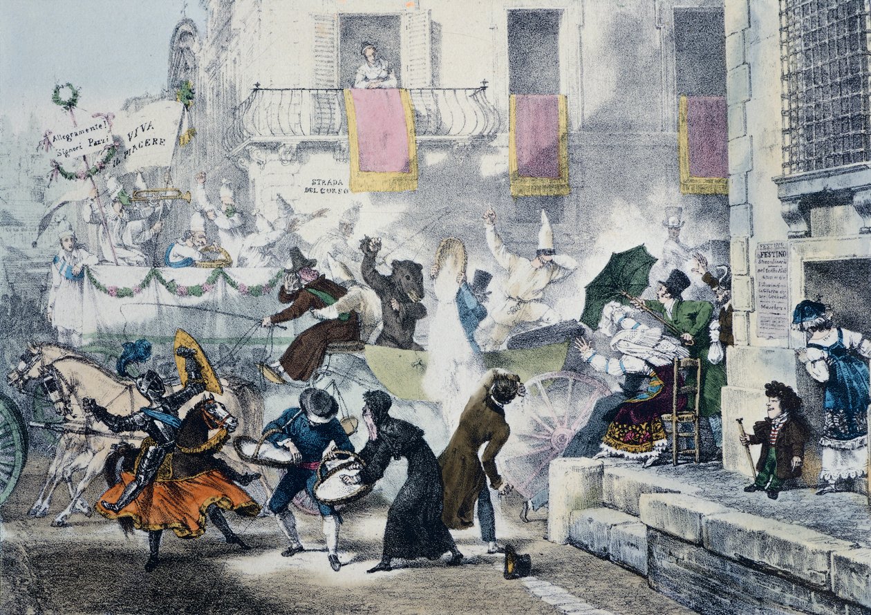 Kastar konfetti under karnevalen i Rom, av Antoine-Jean-Baptiste Thomas (1791-1833), Italien av Antoine Jean Baptiste Thomas