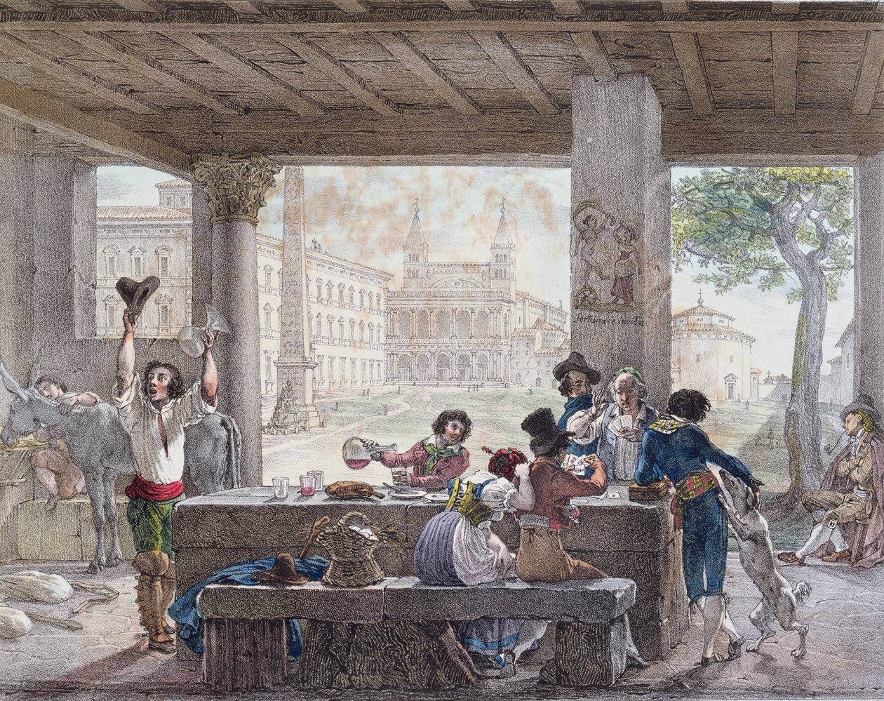 Värdshus i Rom, graverad av Francois Alexandre Villain (1798-1884) c.1820-30 av Antoine Jean Baptiste Thomas