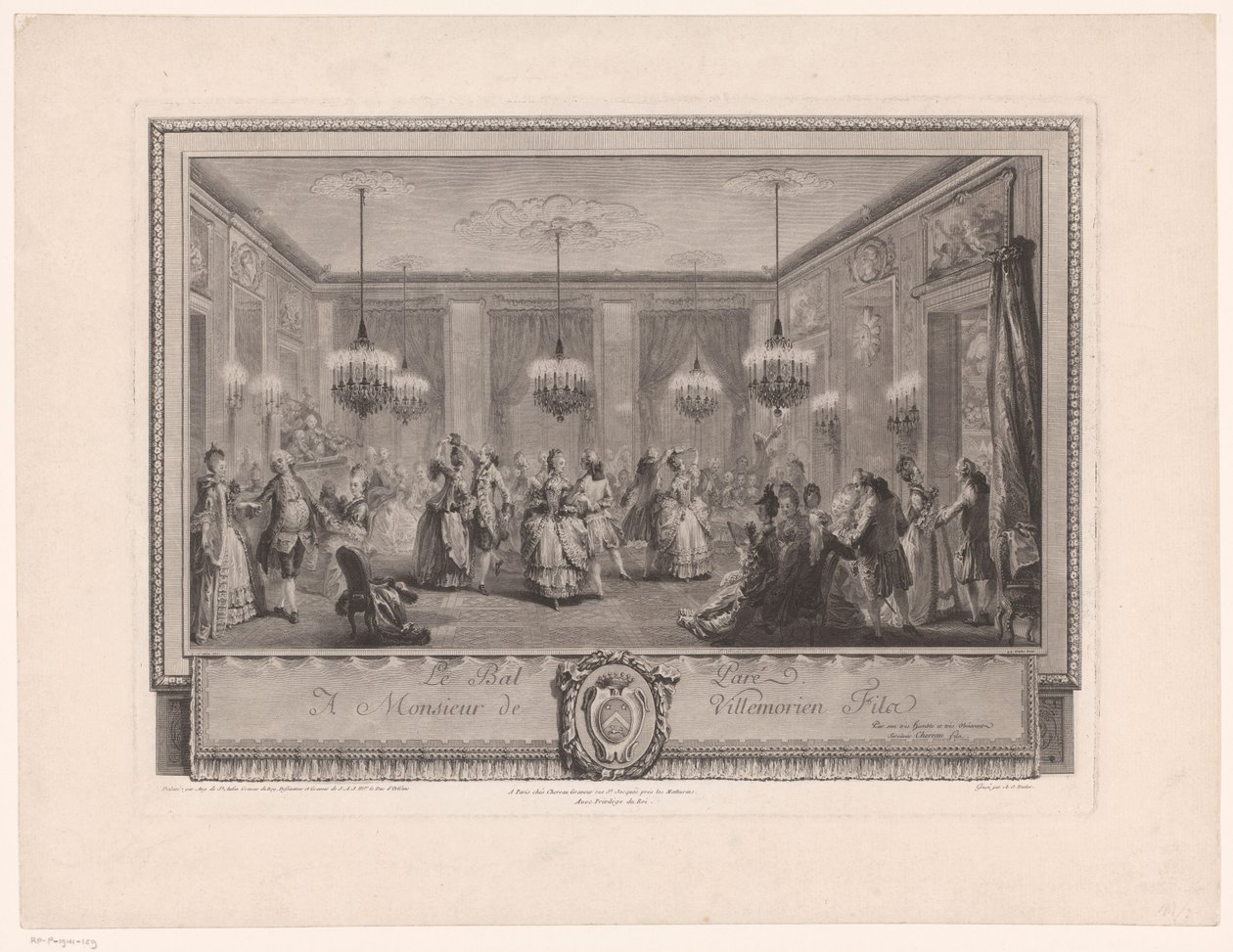Marie Antoinette: Modedrottningen: Bal hemma hos Monsieur de Villemorien Balsal med dansande par Le Bal Pare (titel på objekt) av Antoine Jean Duclos
