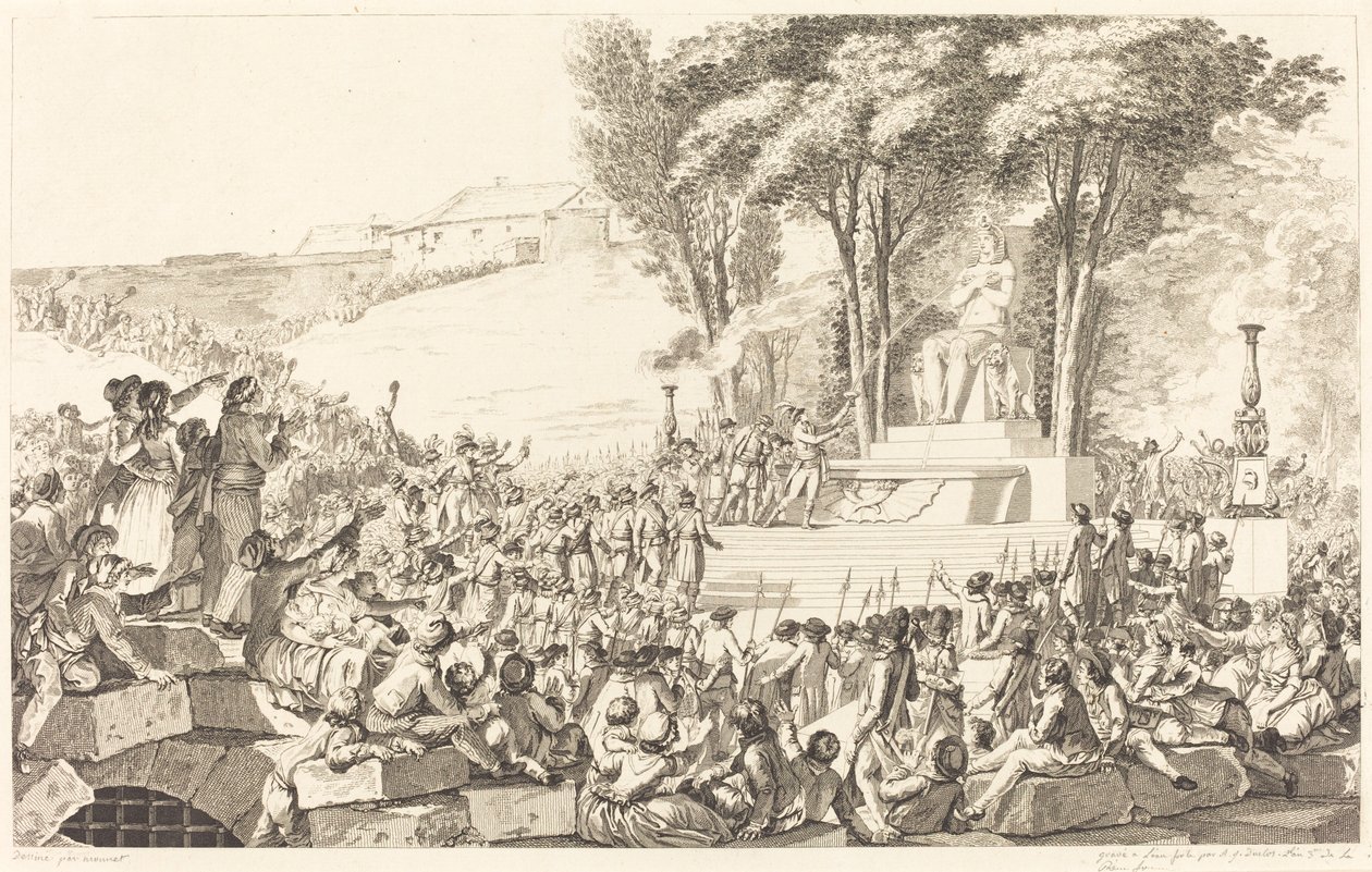 The Fountain of Regeneration på skräpet av Bastiljen, 10 april 1793 av Antoine Jean Duclos after Charles Monnet