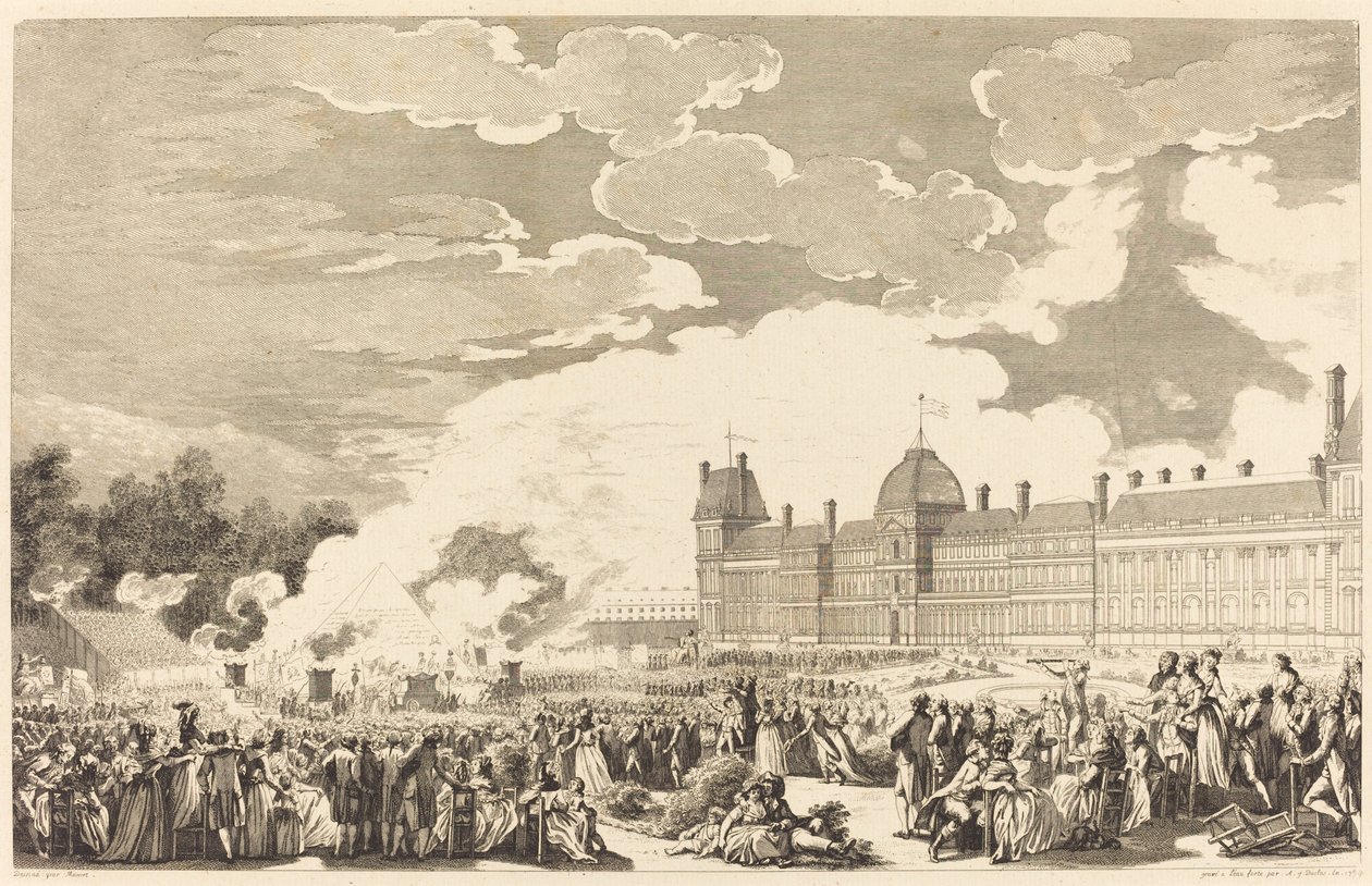 Begravningspumpen för att hedra martyrerna på 10:e dagen i Nationalträdgården av Antoine Jean Duclos after Charles Monnet