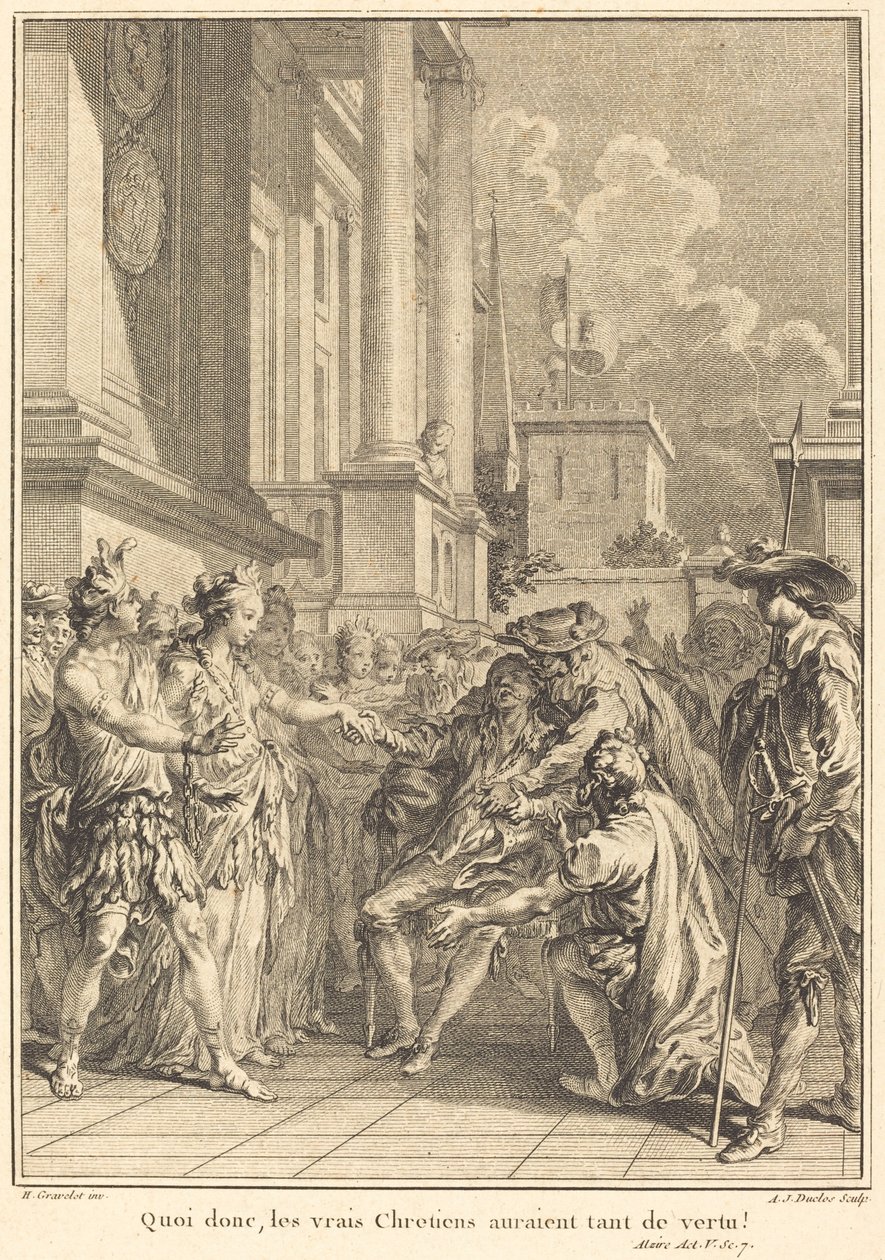 Vad då, sanna kristna skulle ha så mycket dygd! av Antoine Jean Duclos after Hubert François Gravelot