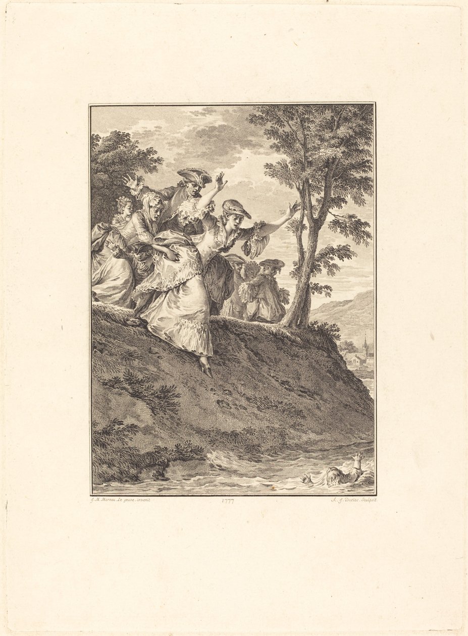 Hon rusar efter honom av Antoine Jean Duclos after Jean Michel Moreau