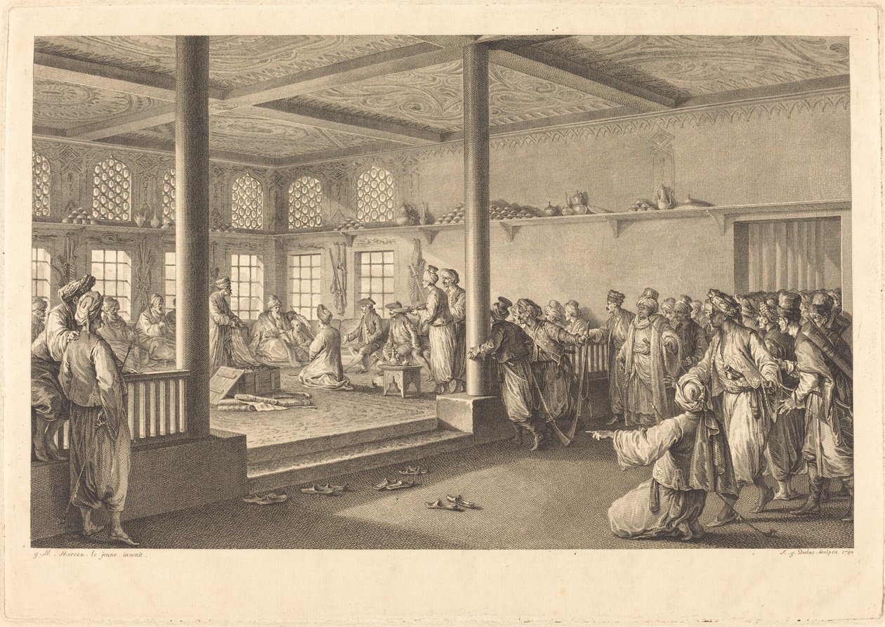Mottagning av Choiseul-Gouffier på Hassan-Tchousch-Oglou av Antoine Jean Duclos after Jean Michel Moreau