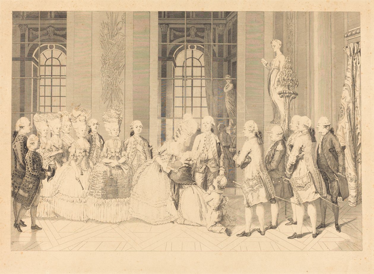 Drottningen tillkännager för fru de Bellegarde domare och hennes mans frihet den 1 maj av Antoine Jean Duclos after vicomte Charles Henri Desfosses