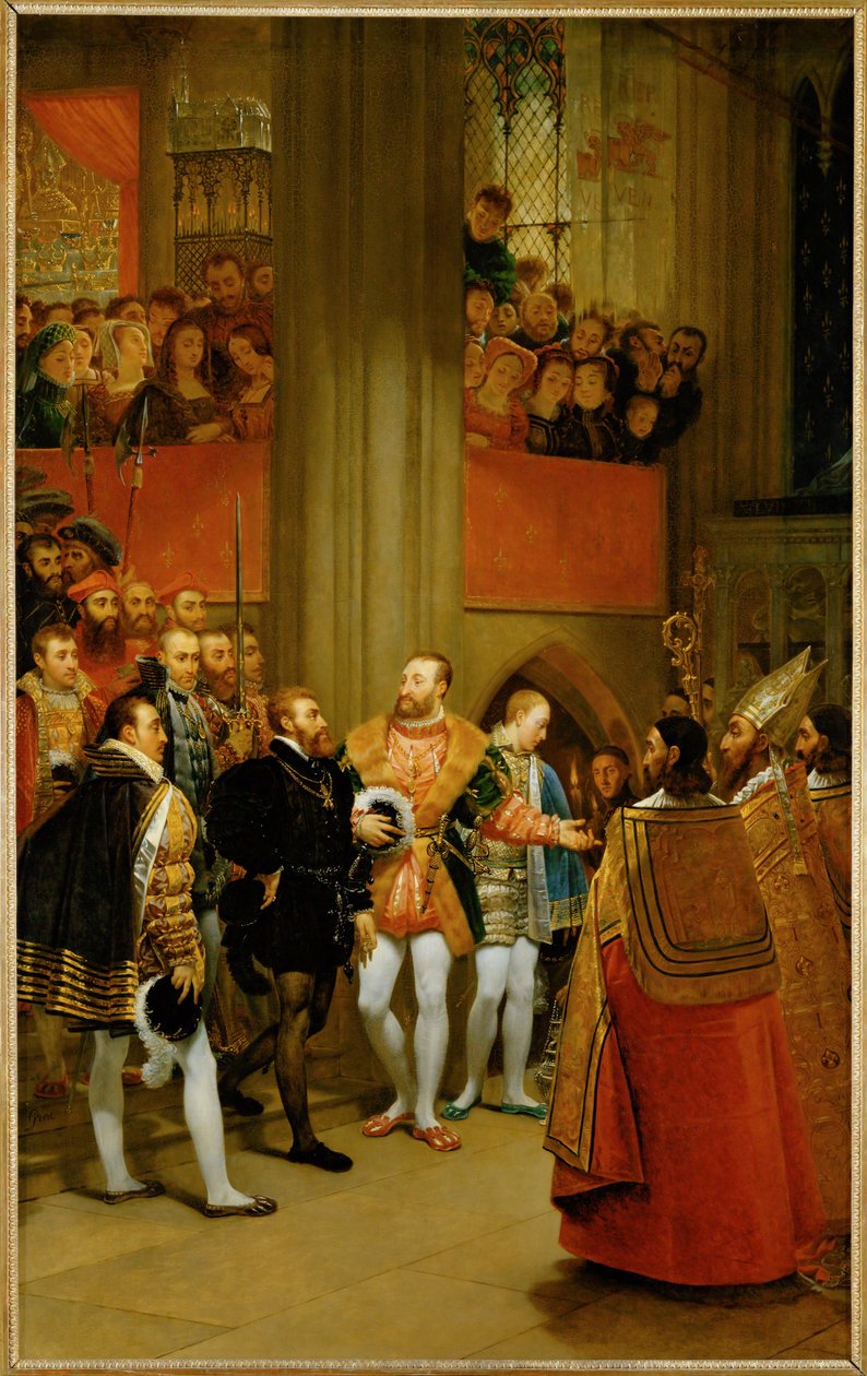 Kejsar Karl V tas emot av kung Francois I i klostret St Denis... av Antoine Jean Gros