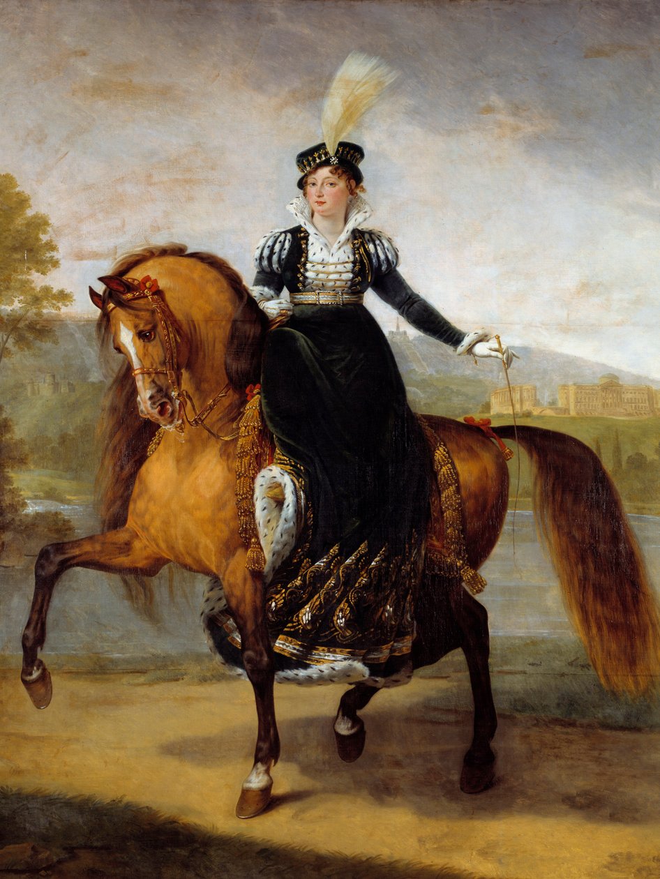 Ridsporträtt av Katarina av Württemberg, fru till Jerome Bonaparte, drottning av Wesfalen (1783-1835). Målning av Antoine Jean Gros (1771-1835) av Antoine Jean Gros