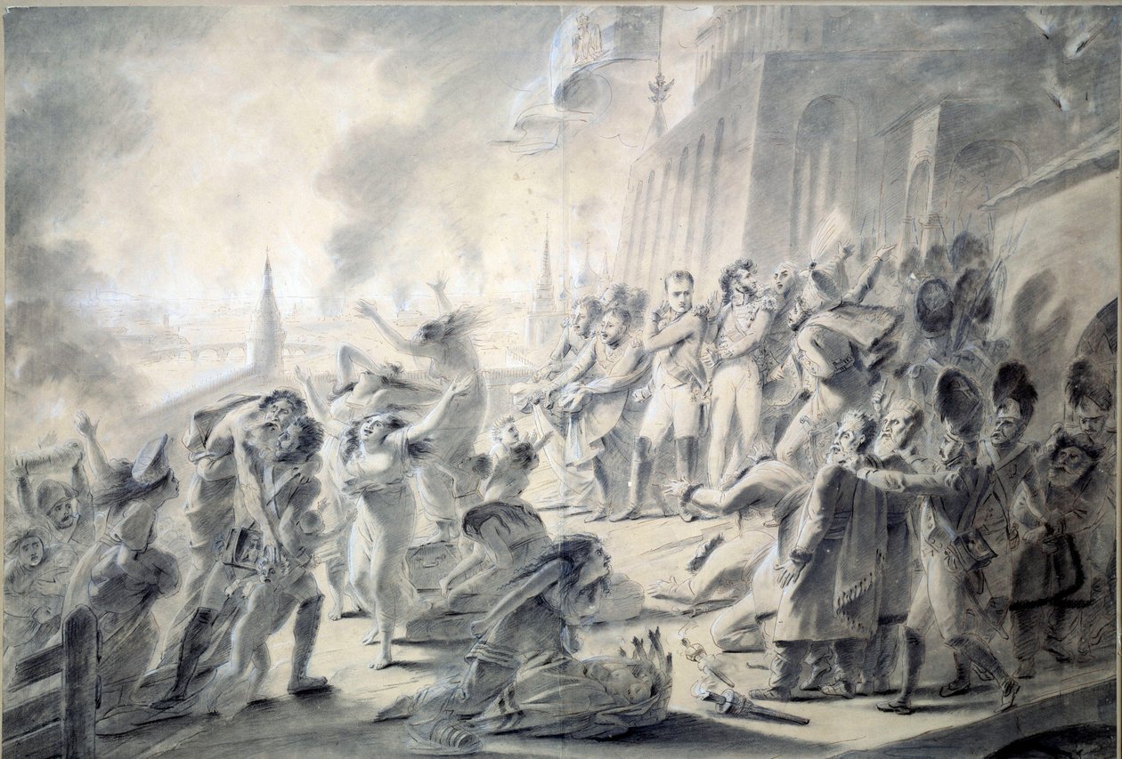 Moscow Fire 15/09/1812 Stadens guvernör, greve Rostopchina, brände ner staden när Napoleon I anlände. Teckning med brunt tusch, tvätt, penna, penna och gouache av Antoine Jean Gros (1771-1835) 1812 Dim. 0,57x0,84 m Paris, Louvren av Antoine Jean Gros