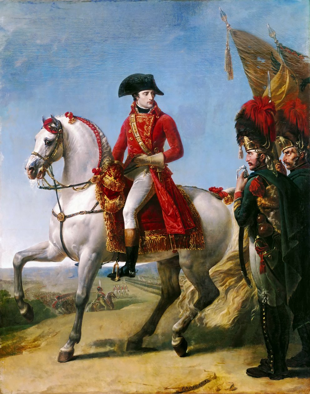Napoleon Bonaparte, förste konsul, granskar sina trupper efter slaget vid Marengo av Antoine Jean Gros Baron