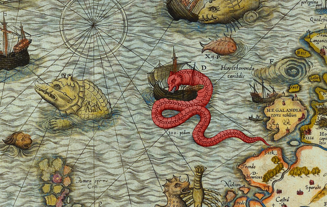 Detalj av en karta över havet (Carta marina) av Olaus Magnus (1490-1557) av Antoine Lafrery
