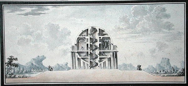 Design for a House for a Cosmopolite, 1783 (wc på papper) (detalj) (se även 195241-195242, 196724-196725) av Antoine Laurent Thomas Vaudoyer