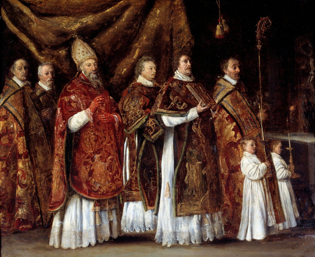Påvlig mässa eller en eveque som reser sig till altaret eller procession Målning av Antoine Le Nain (1600/1610-1648) av Antoine Le Nain