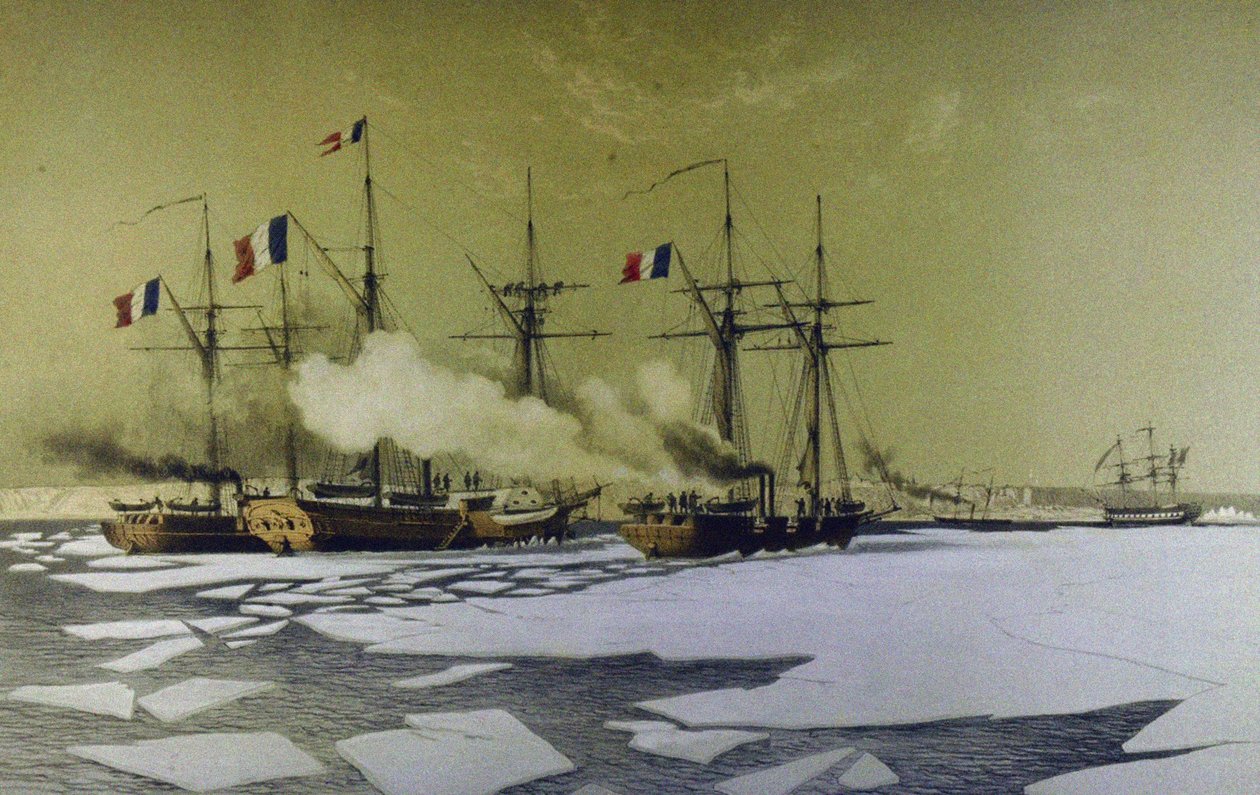 Isbrytning i Dnepr Liman för passage av flytande batterier, 1855-1856, 1860 av Antoine Leon Morel Fatio