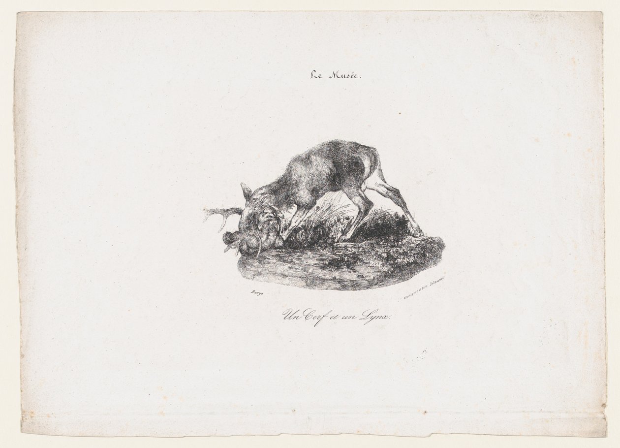 Ett rådjur och ett lodjur, 1834. av Antoine Louis Barye