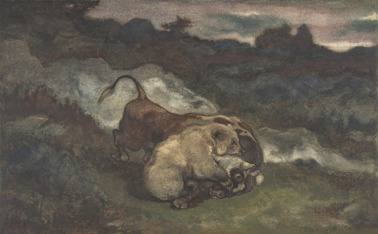 Björn som dödar en tjur, 1810-75. av Antoine Louis Barye