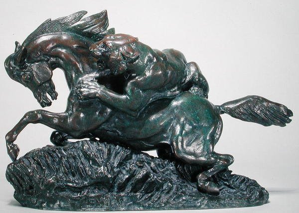 Häst överraskad av en tiger (brons) av Antoine Louis Barye