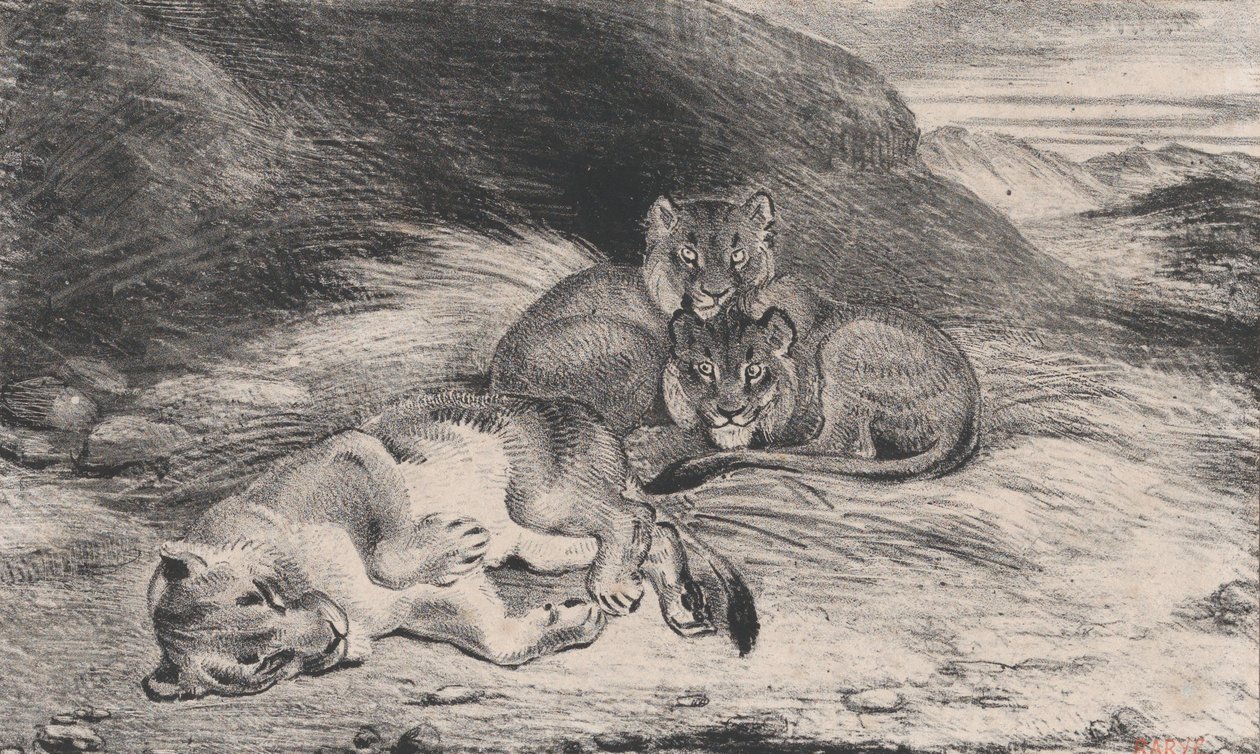 Lejoninna och ungar, möjligen 1832. av Antoine Louis Barye