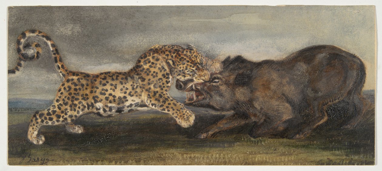 Leopard som kämpar med ett vildsvin av Antoine Louis Barye