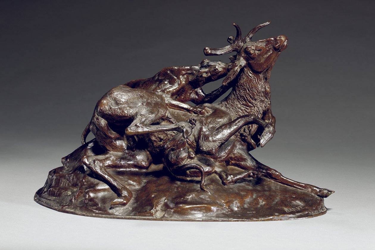 Stag fälld av två vinthundar (brons) av Antoine Louis Barye