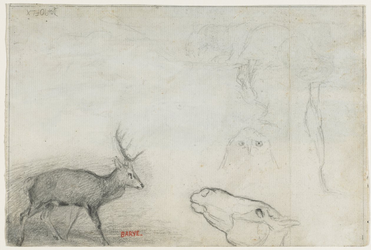 Studier av djur (verso) av Antoine Louis Barye