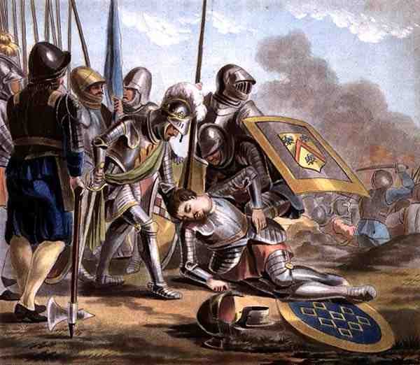 Carcados död, graverad av Jean Baptiste Morret (fl. 1790-1820) 1788 (färgad gravyr) av Antoine Louis Francois (after) Sergent Marceau