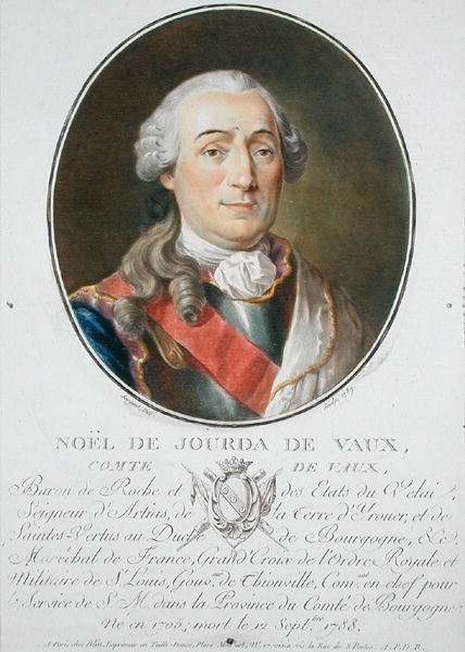 Noel de Jourda de Vaux (1705-88) 1789, från "Porträtt av stora män, berömda kvinnor och minnesvärda ämnen i Frankrike", publicerad 1787-92 (färg litho) av Antoine Louis Francois Sergent Marceau