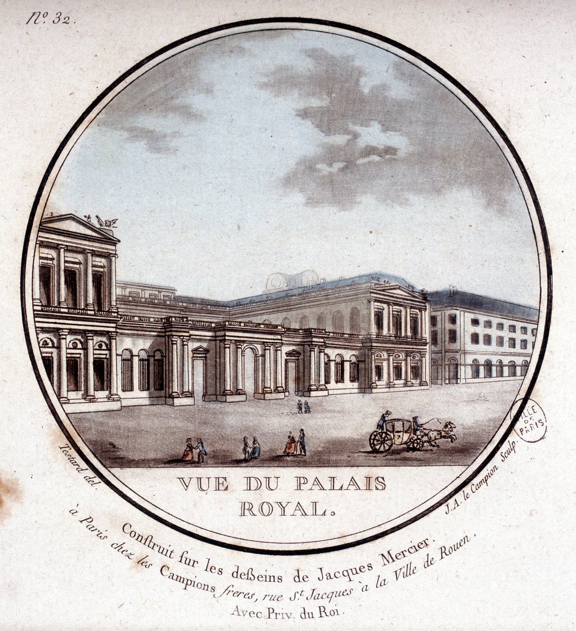 Utsikt över det kungliga palatset i Paris - i "" Pittoreska vyer över huvudbyggnaderna i Paris"" av sergeant av Antoine Louis Francois Sergent Marceau