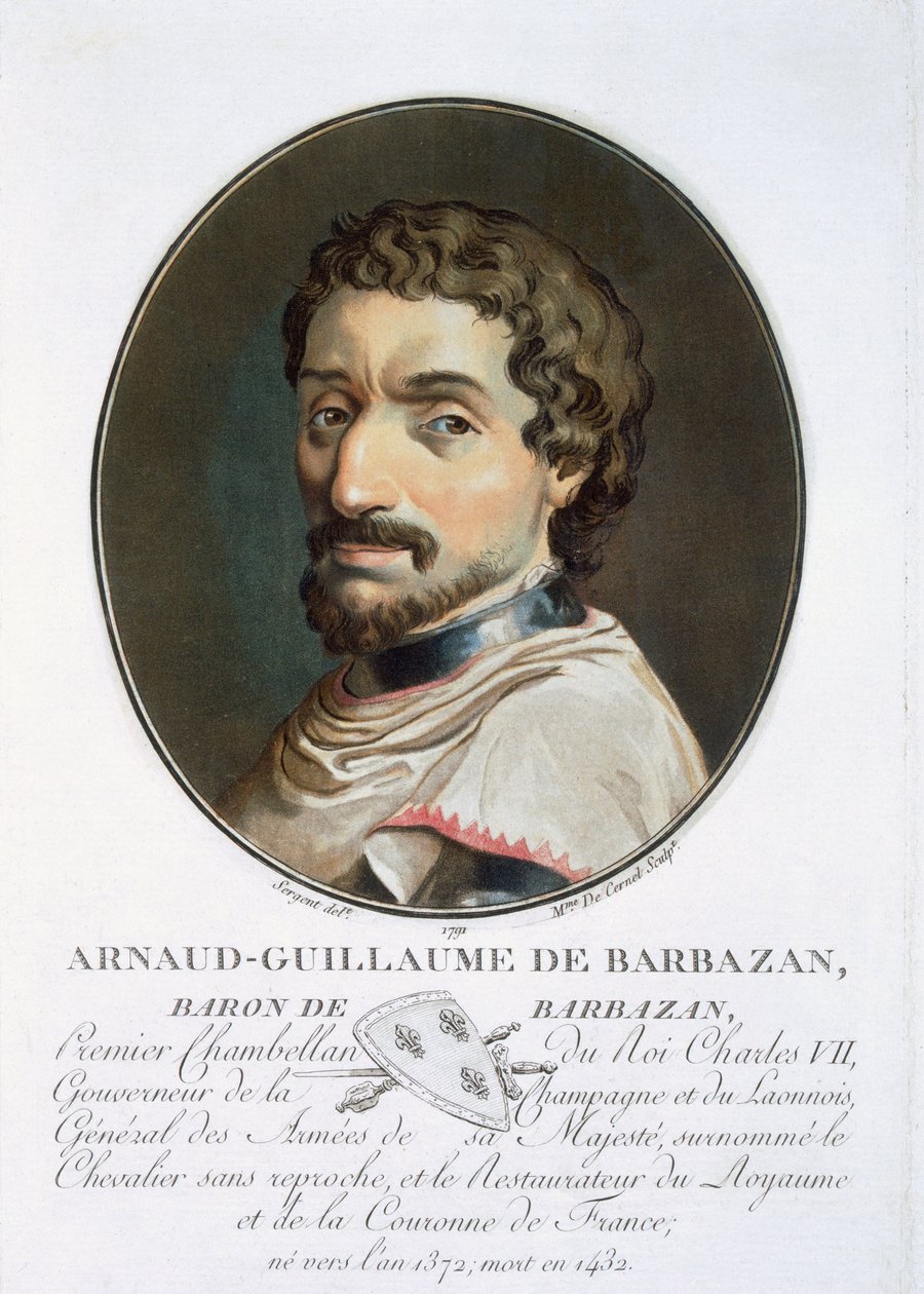 Arnaud-Guillaume, Baron de Barbazan, från "Porträtt av stora män, berömda kvinnor och minnesvärda ämnen i Frankrike, graverade och tryckta i färg", utgiven av Pierre Blin, 1786-92, Paris (colo av Antoine Louis Francois Sergent Marceau
