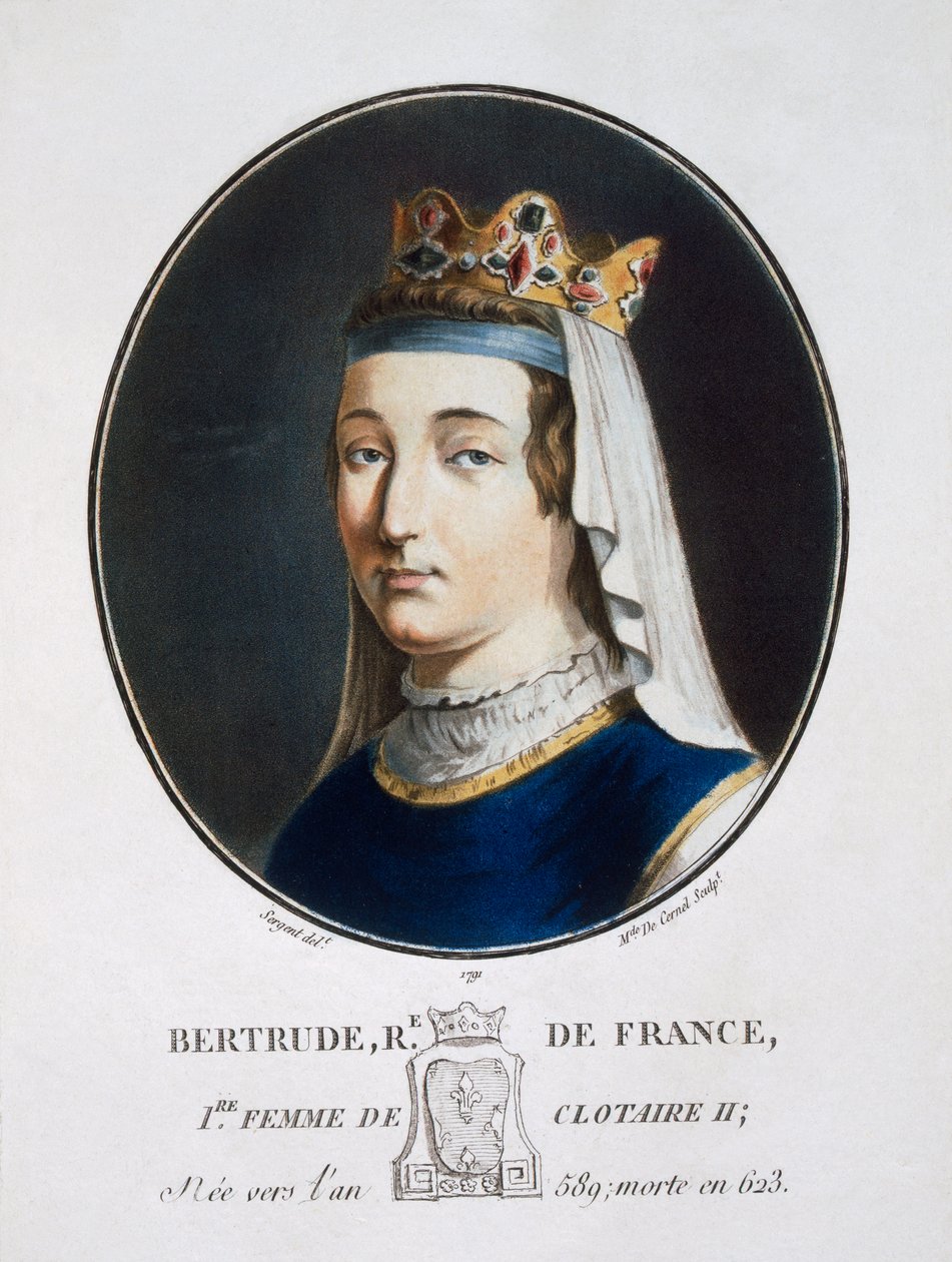 Bertrude, från "Porträtt av stora män, illustra kvinnor och minnesvärda ämnen i Frankrike, graverade och tryckta i färg", utgiven av Pierre Blin, 1786-92, Paris (färgstick) av Antoine Louis Francois Sergent Marceau