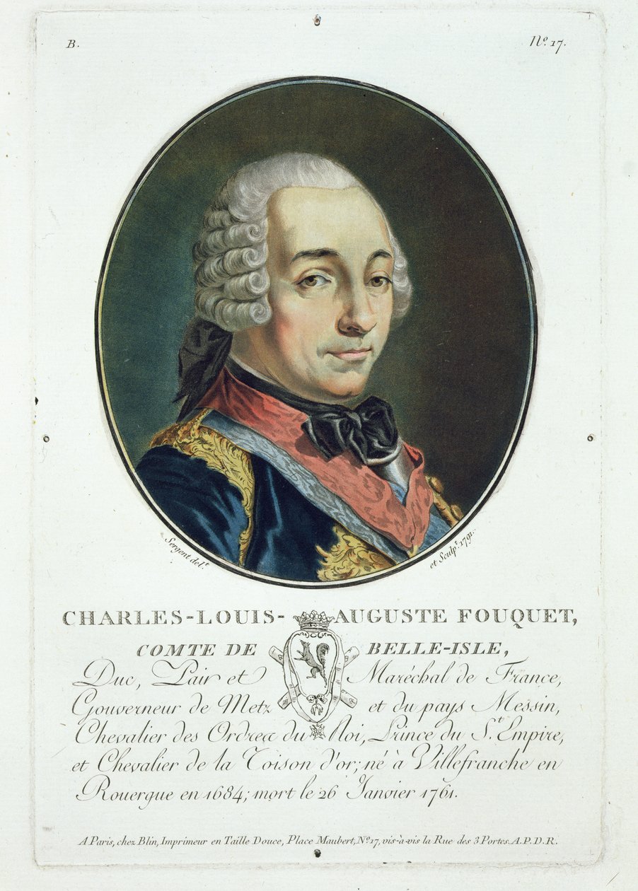 Charles-Louis-Auguste Fouquet (1684-1761) från "Porträtt av stora män, illustra kvinnor och minnesvärda ämnen i Frankrike", publicerad 1787-92 av Antoine Louis Francois Sergent Marceau