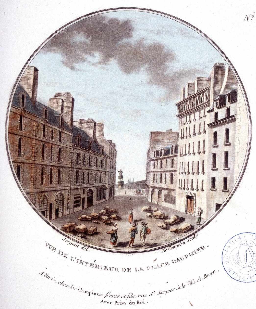 Interiörvy av Place Dauphine, Paris. I prittoresque utsikt över huvudbyggnaderna i Paris av sergeant av Antoine Louis Francois Sergent Marceau