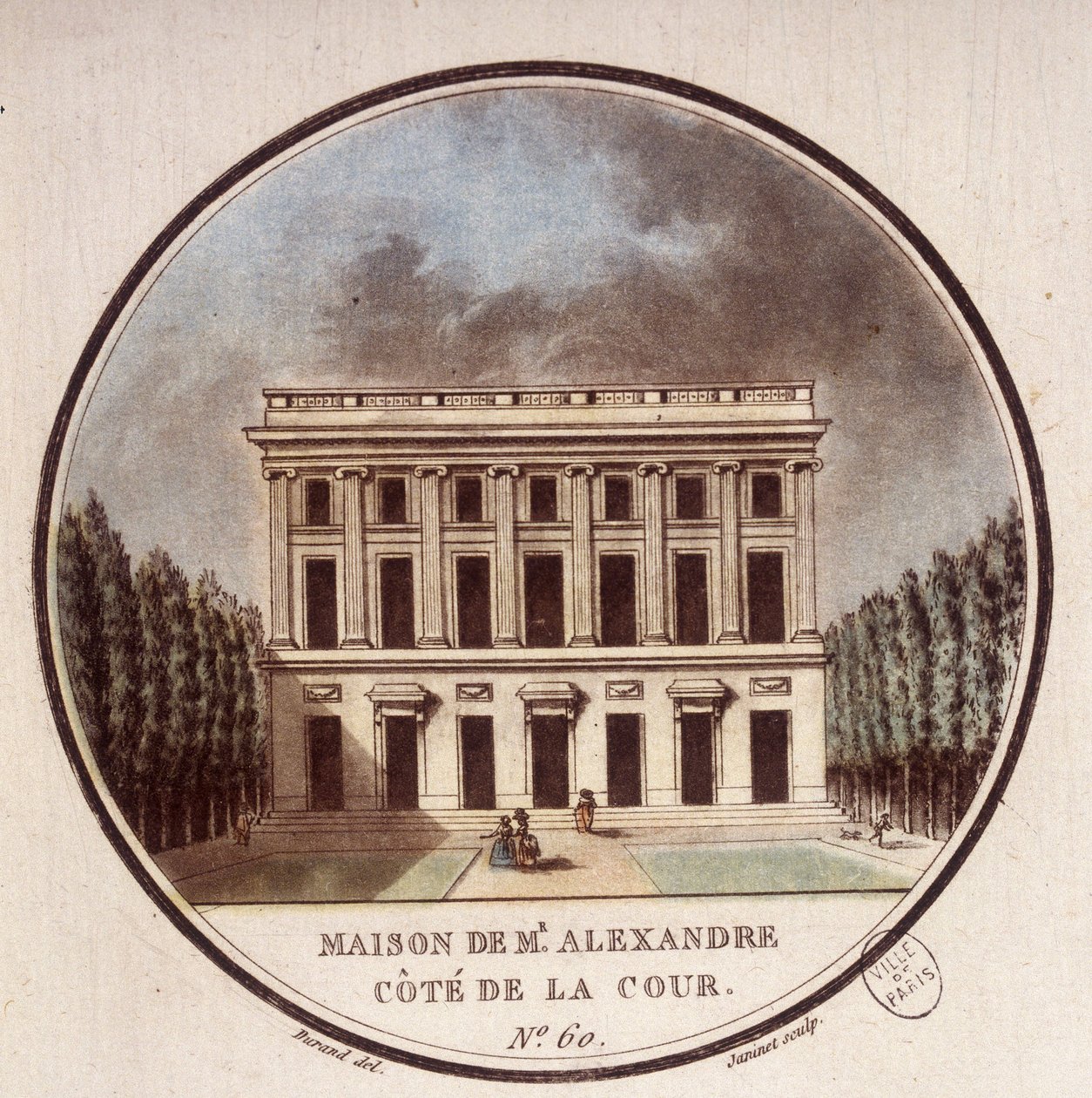 Maison de Monsieur Alexandre, sidogård, Paris. I prittoresque utsikt över huvudbyggnaderna i Paris av sergeant av Antoine Louis Francois Sergent Marceau