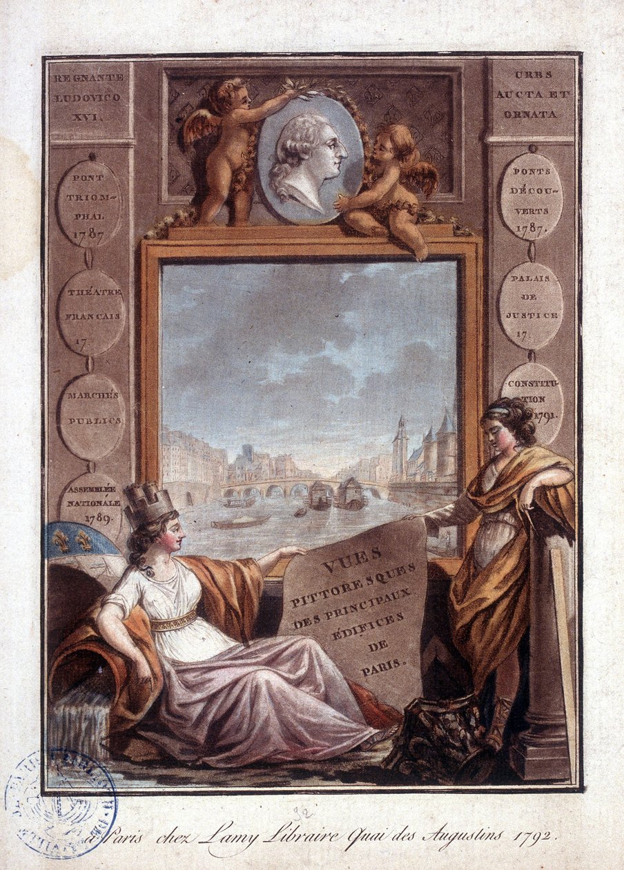 Paris sett från Lamy, bokhandeln Quai des Augustins av Antoine Louis Francois Sergent Marceau
