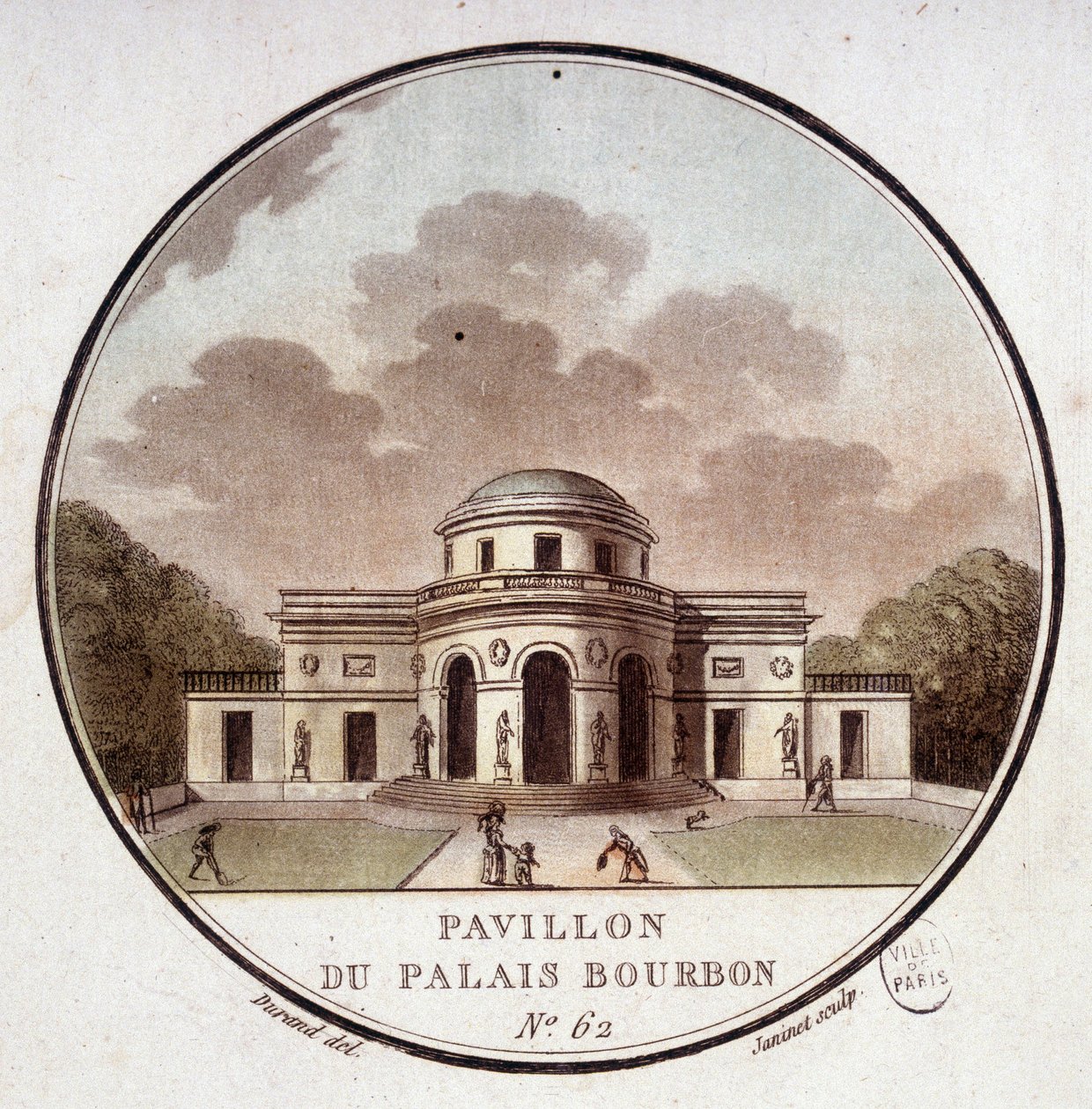 Paviljong av Palais Bourbon, Paris. I prittoresque utsikt över huvudbyggnaderna i Paris av sergeant av Antoine Louis Francois Sergent Marceau