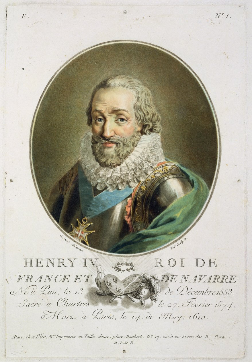 Porträtt av Henri IV, kung av Frankrike och Navarra (1553-1610) graverat av Ride av Antoine Louis Francois Sergent Marceau