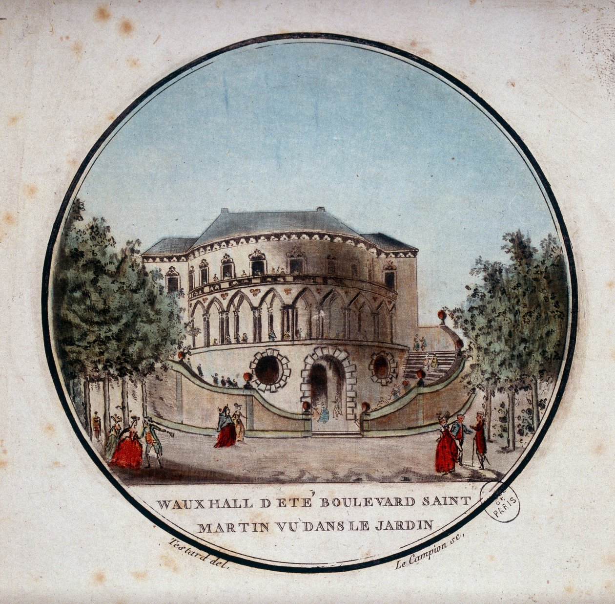 Kalvhallen på boulevarden saint germain från trädgården, Paris. I prittoresque utsikt över huvudbyggnaderna i Paris av sergeant av Antoine Louis Francois Sergent Marceau