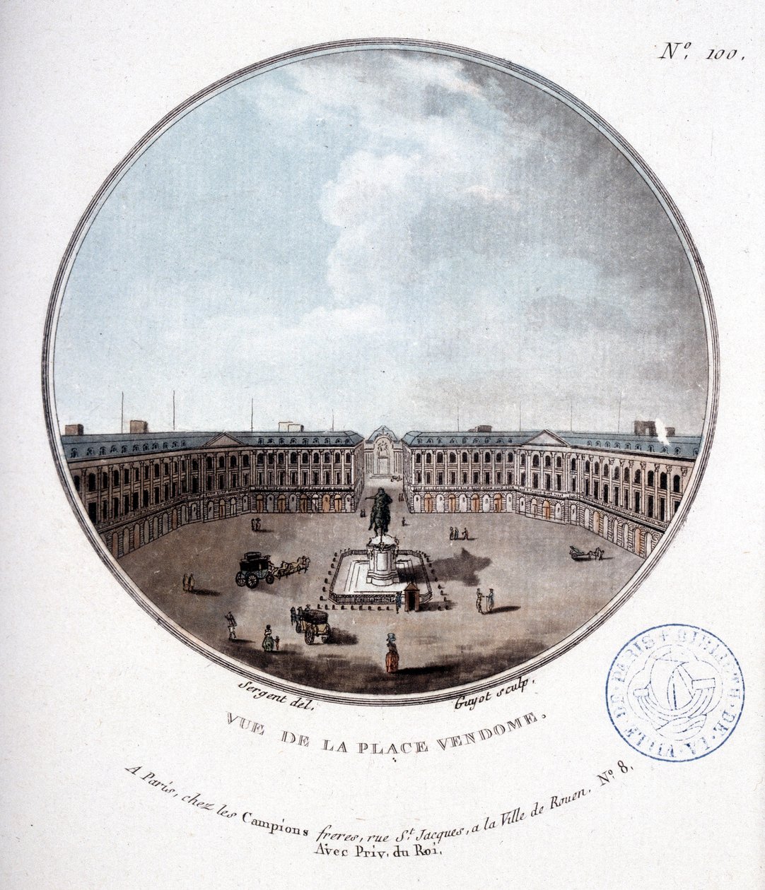 Utsikt över Place Vendôme - i "" Pittoreska vyer över huvudbyggnaderna i Paris"" av sergeant av Antoine Louis Francois Sergent Marceau