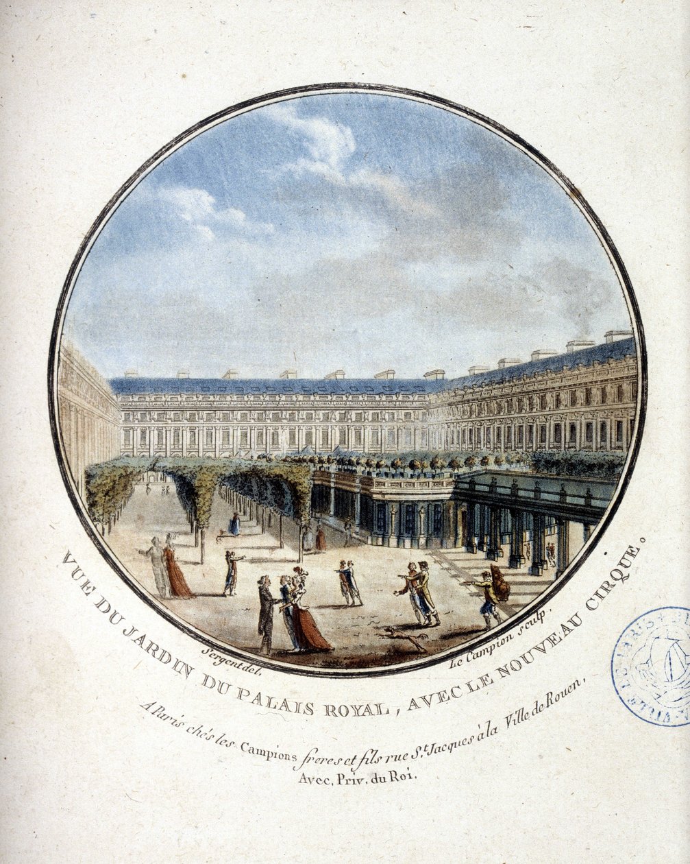 Utsikt över trädgården på Palais Royal - i "" Pittoreska vyer över huvudbyggnaderna i Paris"" av sergeant av Antoine Louis Francois Sergent Marceau