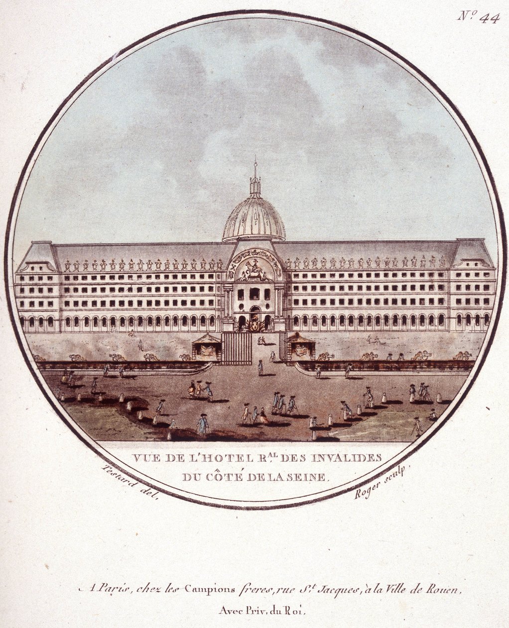 Utsikt över hotel regional des Invalides på Seine-sidan, Paris. I pittoresque utsikt över huvudbyggnaderna i Paris av sergeant av Antoine Louis Francois Sergent Marceau