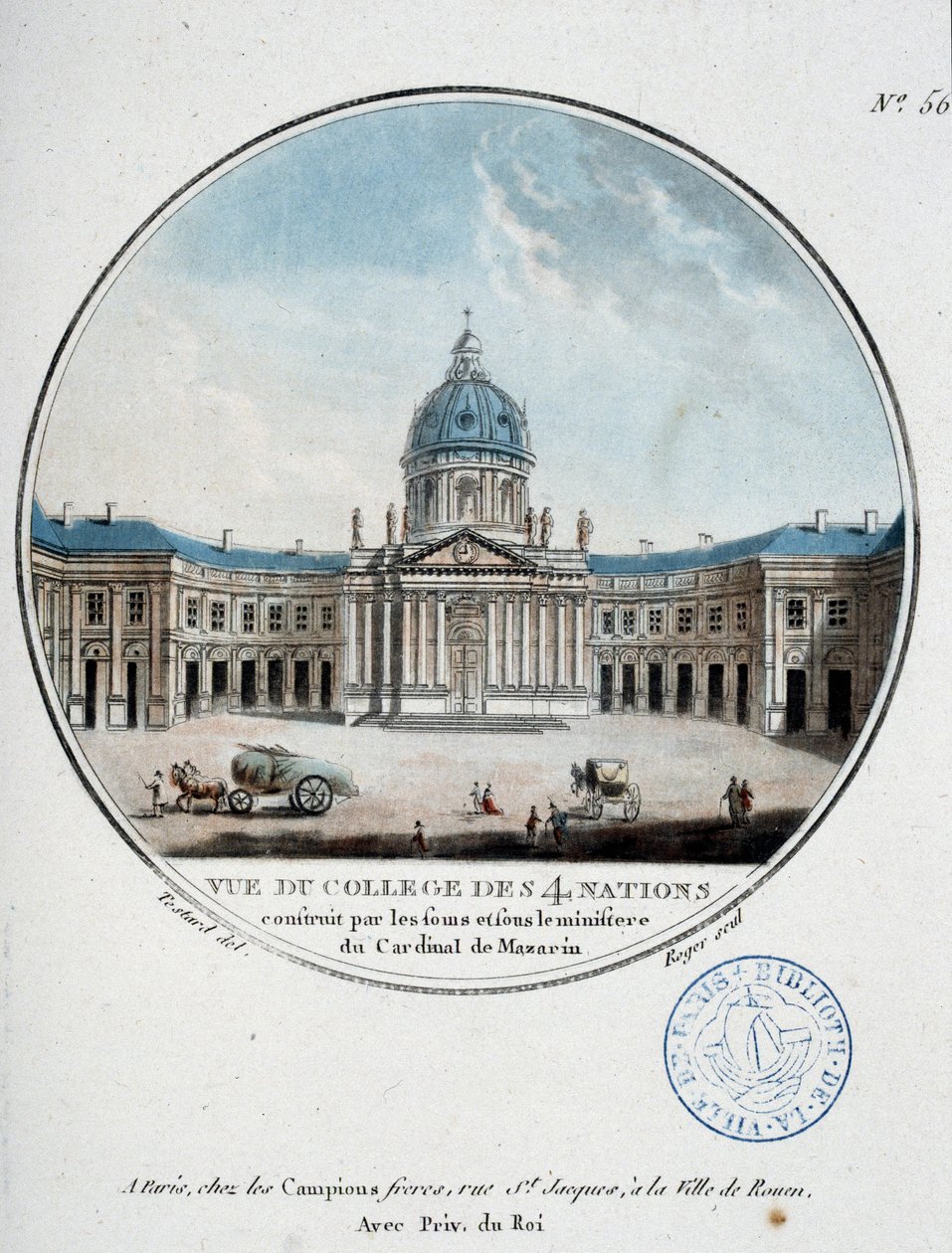 Utsikt över Collège des Quatre Nations (Institut de France) - i "" Pittoreska vyer över huvudbyggnaderna i Paris", av sergeant av Antoine Louis Francois Sergent Marceau