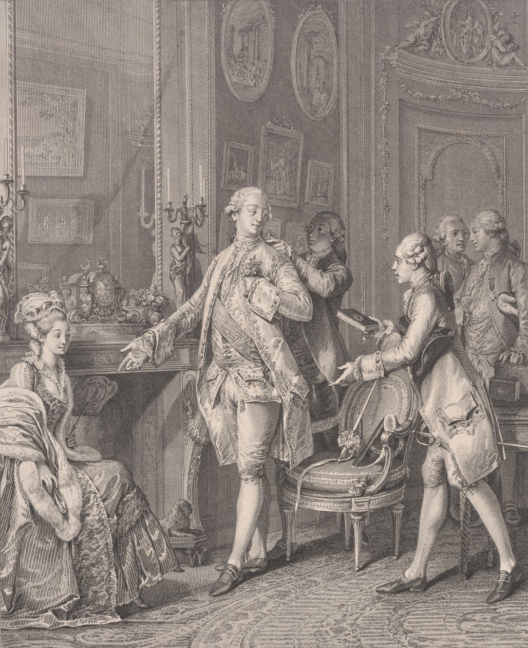 La Grande Toilette The Patroness, från Le Monument du Costume, 1777. av Antoine Louis Romanet