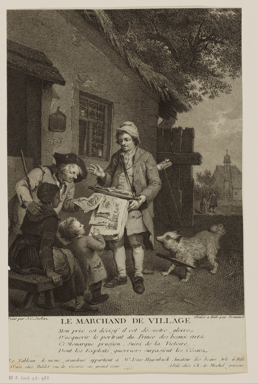 Ambulerande trycksakssäljare i en by Le Marchand de Village (titel på objekt) av Antoine Louis Romanet