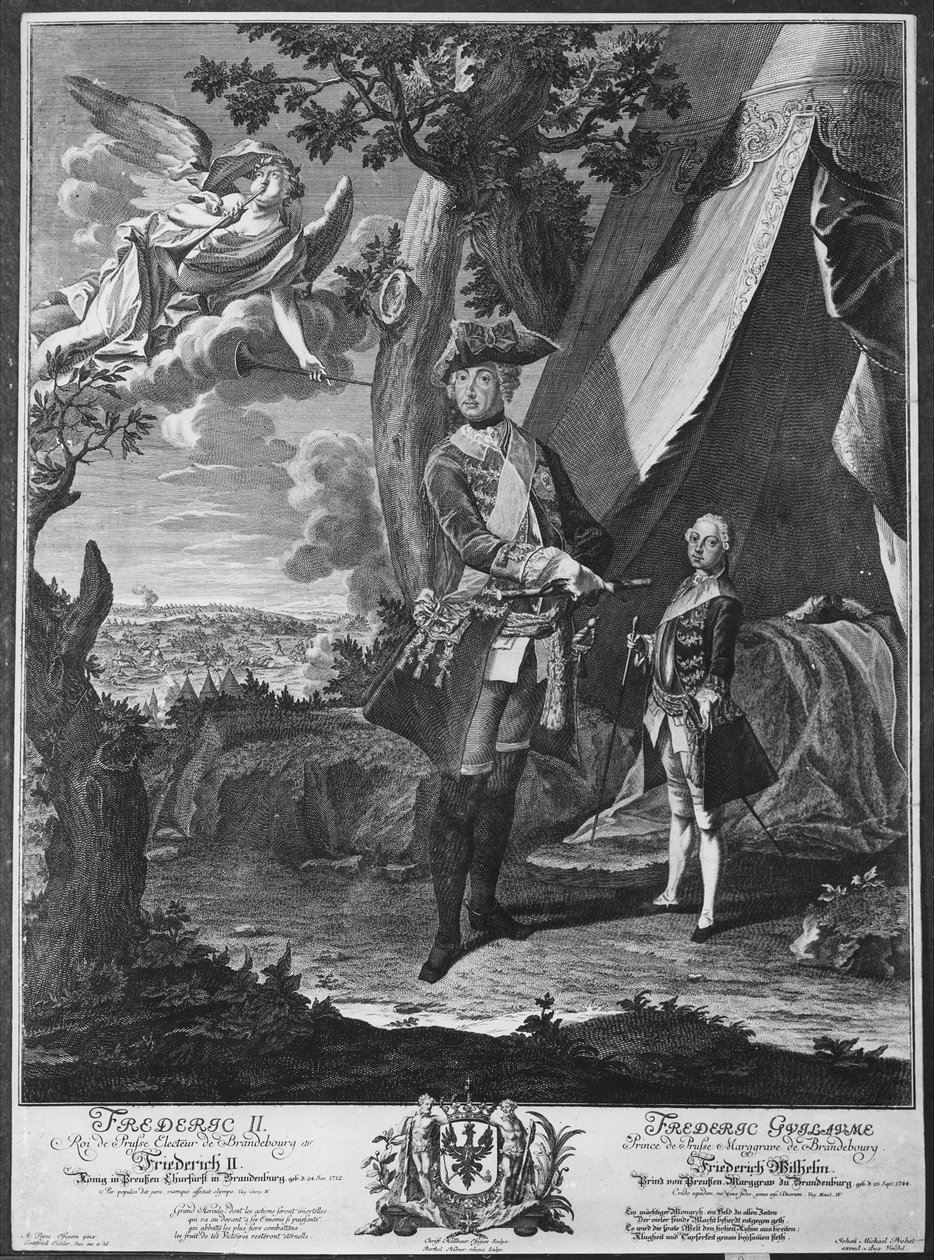 Fredrik II (1712-86) och hans brorson Fredrik Vilhelm II (1744-97), graverade av Johann Probst (1673-1750) av Antoine Pesne