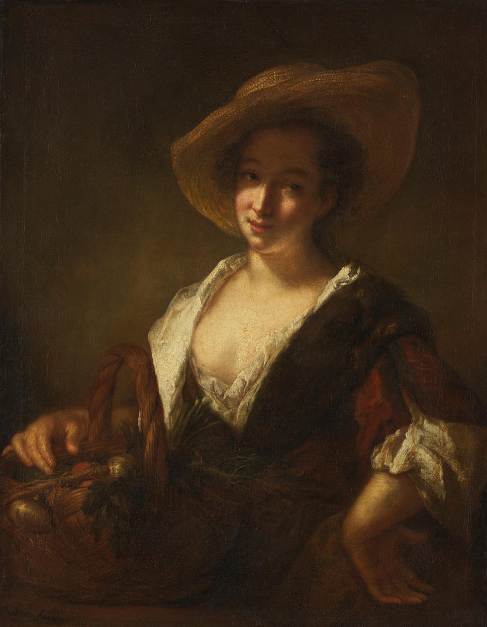 Flicka med en korg grönsaker av Antoine Pesne