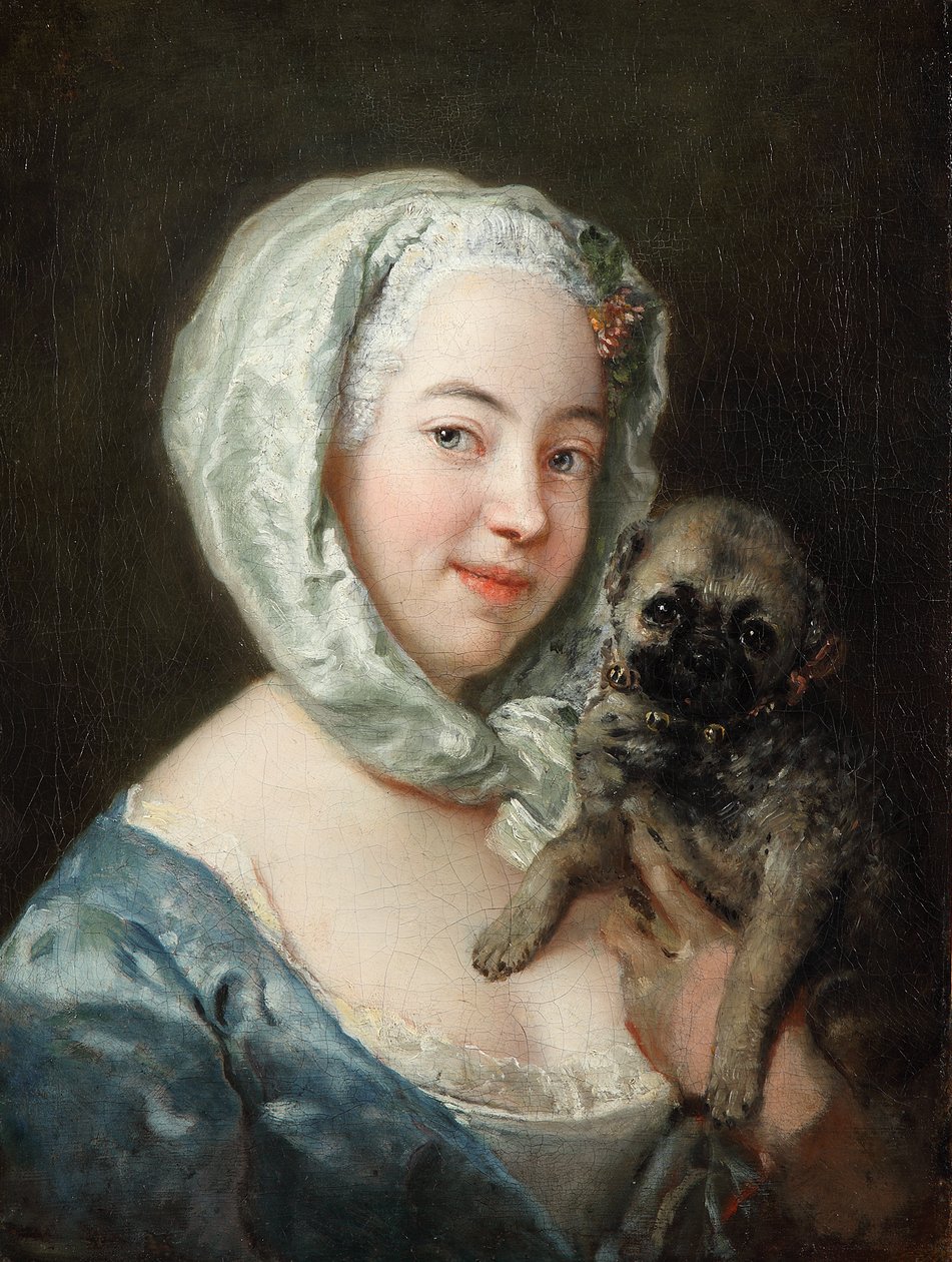 Marie de Rège, född Pesne, med en mops av Antoine Pesne