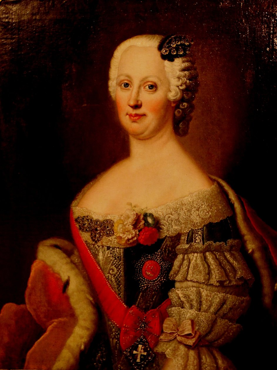 Porträtt av Johanna-Elizabeth, kurfurstin av Anhalt-Zerbst 1712-1760, mor till Katarina II, 1740-talet av Antoine Pesne