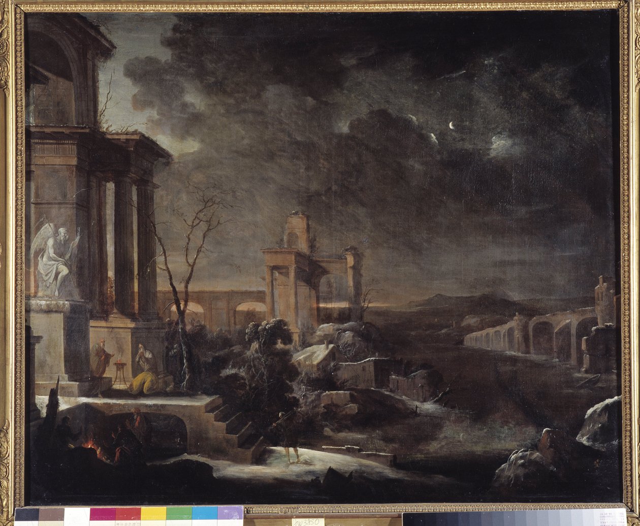 Landskap av antika ruiner i gryningen av Antoine Pierre the Younger Patel