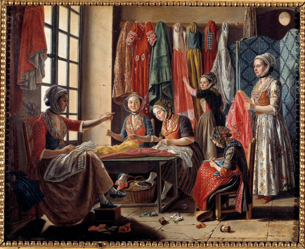 En syverkstad i Arles 1760 Målning av Antoine Raspal (1738-1811) 1760 Arles, Musee Reattu av Antoine Raspal