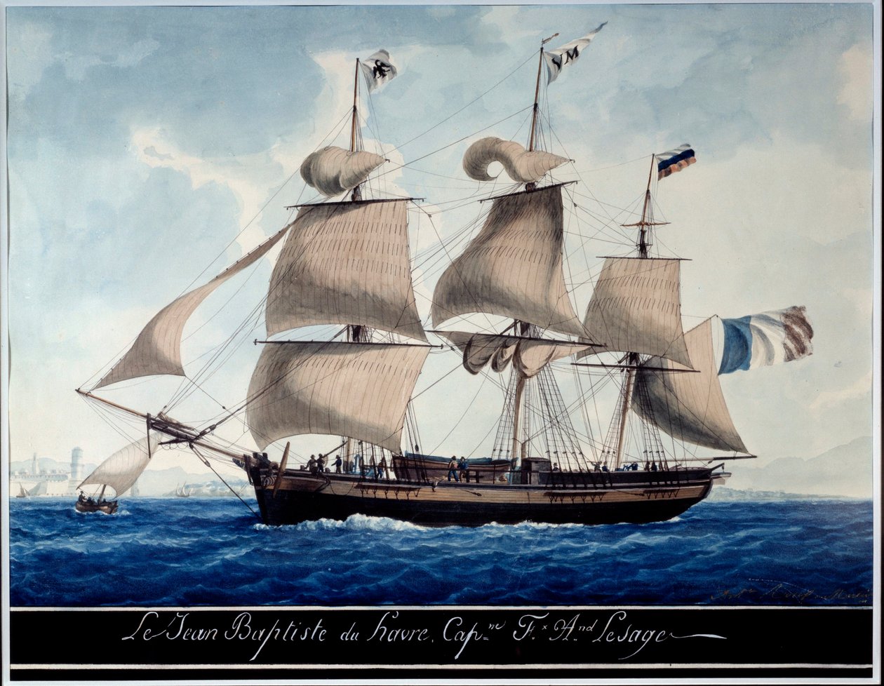 Jean - Baptiste du Havre, i hamnen i Marseille Akvarell av Antoine Roux (1765-1835) 1815 Marseille, Marinmuseum av Antoine Roux